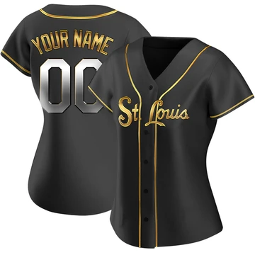 St. Louis Cardinals ＃00 Custom Women's Replica Black en Alternate Jersey - Gold