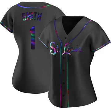 St. Louis Cardinals ＃1 Ozzie Smith Women's Replica Holographic Alternate Jersey - Black