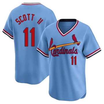 St. Louis Cardinals ＃11 Victor Scott II Men's Limited Cooperstown Collection Jersey - Light Blue