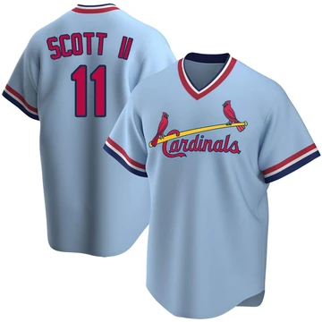 St. Louis Cardinals ＃11 Victor Scott II Men's Replica Road Cooperstown Collection Jersey - Light Blue