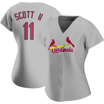 St. Louis Cardinals ＃11 Victor Scott II Women's Authentic Road Jersey - Gray