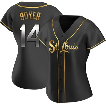 St. Louis Cardinals ＃14 Ken Boyer Women's Replica Black en Alternate Jersey - Gold