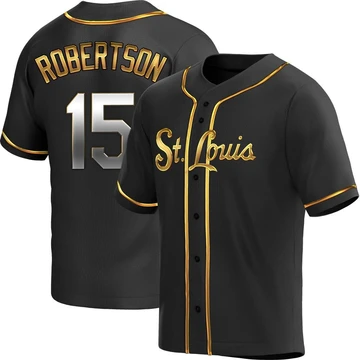 St. Louis Cardinals ＃15 Kramer Robertson Men's Replica Black en Alternate Jersey - Gold