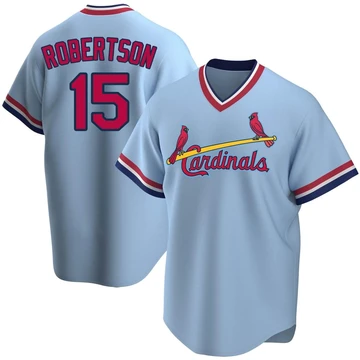 St. Louis Cardinals ＃15 Kramer Robertson Men's Replica Road Cooperstown Collection Jersey - Light Blue