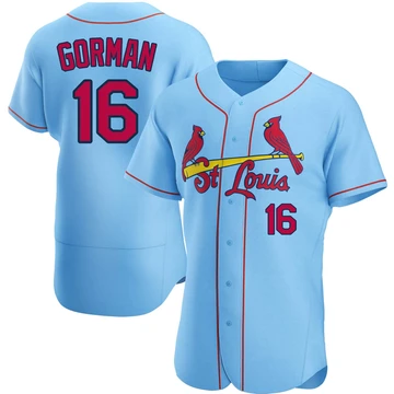St. Louis Cardinals ＃16 Nolan Gorman Men's Authentic Alternate Jersey - Light Blue
