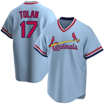 St. Louis Cardinals ＃17 Bobby Tolan Men's Replica Road Cooperstown Collection Jersey - Light Blue