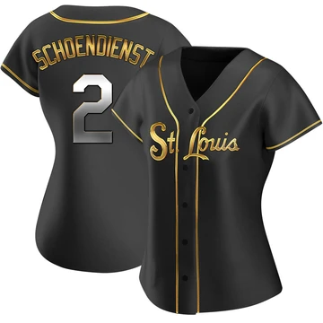 St. Louis Cardinals ＃2 Red Schoendienst Women's Replica Black en Alternate Jersey - Gold