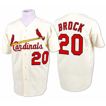 St. Louis Cardinals ＃20 Lou Brock Men's Authentic Throwback Jersey - Cream