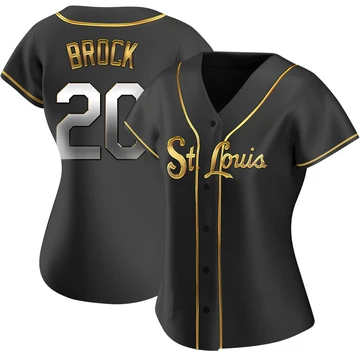 St. Louis Cardinals ＃20 Lou Brock Women's Replica Black en Alternate Jersey - Gold