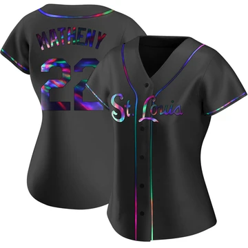 St. Louis Cardinals ＃22 Mike Matheny Women's Replica Holographic Alternate Jersey - Black