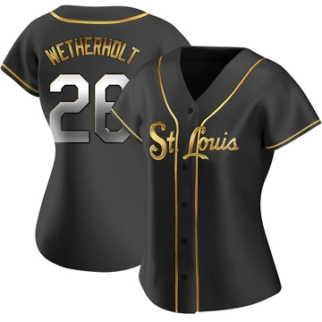 St. Louis Cardinals ＃26 JJ Wetherholt Women's Replica Black en Alternate Jersey - Gold
