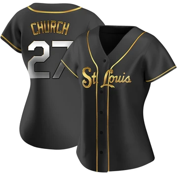 St. Louis Cardinals ＃27 Nathan Church Women's Replica Black en Alternate Jersey - Gold