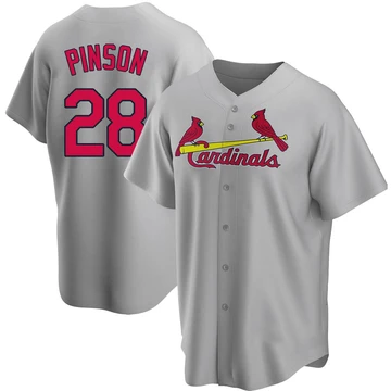 St. Louis Cardinals ＃28 Vada Pinson Men's Replica Road Jersey - Gray