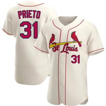 St. Louis Cardinals ＃31 Cesar Prieto Men's Authentic Alternate Jersey - Cream