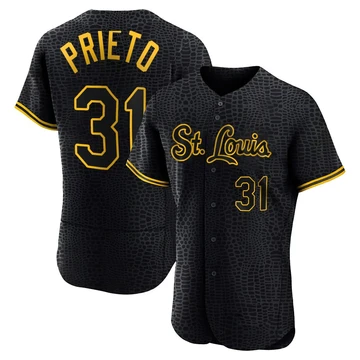 St. Louis Cardinals ＃31 Cesar Prieto Men's Authentic Snake Skin City Jersey - Black