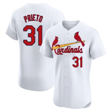 St. Louis Cardinals ＃31 Cesar Prieto Men's Elite Home Jersey - White
