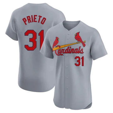 St. Louis Cardinals ＃31 Cesar Prieto Men's Elite Road Jersey - Gray
