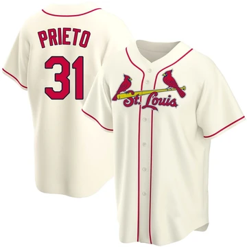 St. Louis Cardinals ＃31 Cesar Prieto Men's Replica Alternate Jersey - Cream