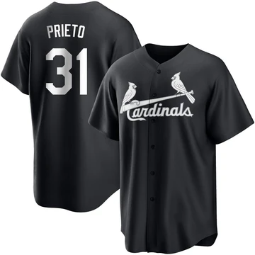 St. Louis Cardinals ＃31 Cesar Prieto Men's Replica Jersey - Black/White