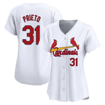 St. Louis Cardinals ＃31 Cesar Prieto Women's Limited Home Jersey - White