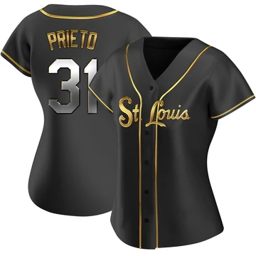 St. Louis Cardinals ＃31 Cesar Prieto Women's Replica Black en Alternate Jersey - Gold