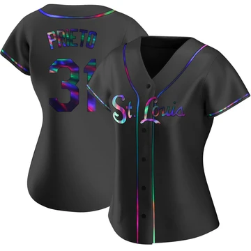 St. Louis Cardinals ＃31 Cesar Prieto Women's Replica Holographic Alternate Jersey - Black
