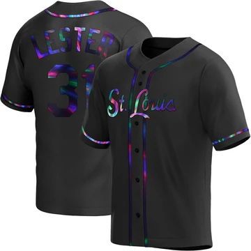 St. Louis Cardinals ＃31 Jon Lester Men's Replica Holographic Alternate Jersey - Black