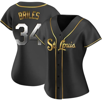 St. Louis Cardinals ＃34 Nelson Briles Women's Replica Black en Alternate Jersey - Gold