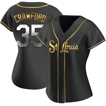 St. Louis Cardinals ＃35 Brandon Crawford Women's Replica Black en Alternate Jersey - Gold
