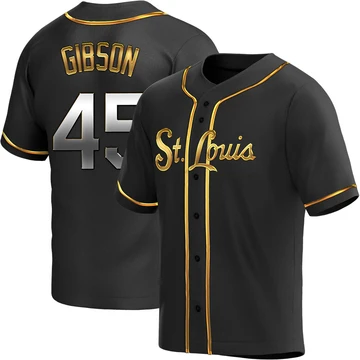 St. Louis Cardinals ＃45 Bob Gibson Men's Replica Black en Alternate Jersey - Gold