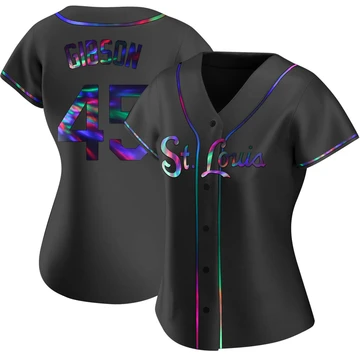 St. Louis Cardinals ＃45 Bob Gibson Women's Replica Holographic Alternate Jersey - Black