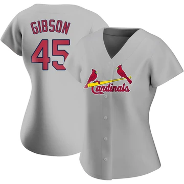 St. Louis Cardinals ＃45 Bob Gibson Women's Replica Road Jersey - Gray