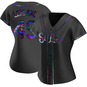 St. Louis Cardinals ＃49 Wade LeBlanc Women's Replica Holographic Alternate Jersey - Black