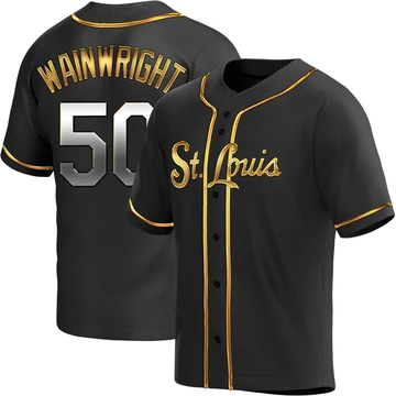 St. Louis Cardinals ＃50 Adam Wainwright Men's Replica Black en Alternate Jersey - Gold