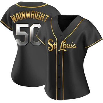 St. Louis Cardinals ＃50 Adam Wainwright Women's Replica Black en Alternate Jersey - Gold