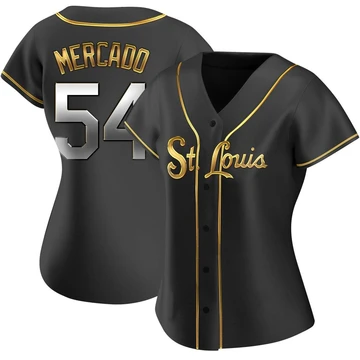 St. Louis Cardinals ＃54 Oscar Mercado Women's Replica Black en Alternate Jersey - Gold