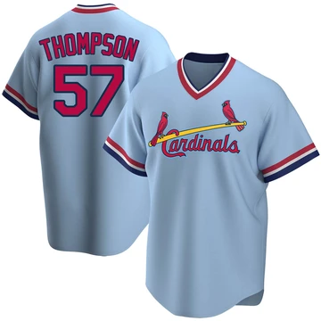 St. Louis Cardinals ＃57 Zack Thompson Men's Replica Road Cooperstown Collection Jersey - Light Blue
