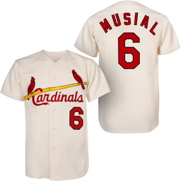 St. Louis Cardinals ＃6 Stan Musial Men's Authentic 1963 Throwback Jersey - Cream