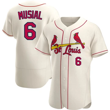 St. Louis Cardinals ＃6 Stan Musial Men's Authentic Alternate Jersey - Cream