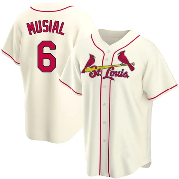St. Louis Cardinals ＃6 Stan Musial Men's Replica Alternate Jersey - Cream