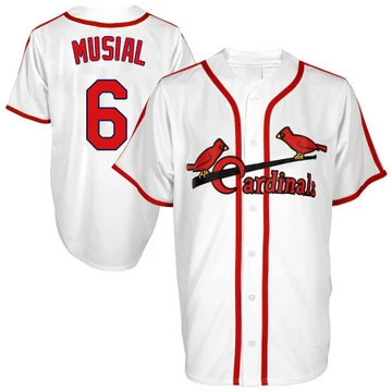 St. Louis Cardinals ＃6 Stan Musial Men's Replica Throwback Jersey - White