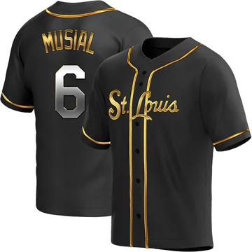 St. Louis Cardinals ＃6 Stan Musial Youth Replica Black en Alternate Jersey - Gold