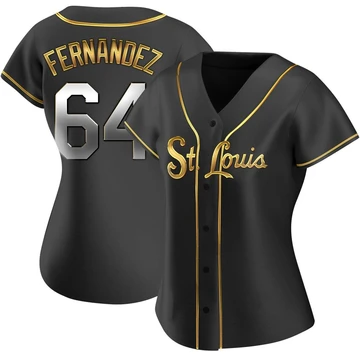 St. Louis Cardinals ＃64 Ryan Fernandez Women's Replica Black en Alternate Jersey - Gold