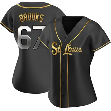 St. Louis Cardinals ＃67 Aaron Brooks Women's Replica Black en Alternate Jersey - Gold