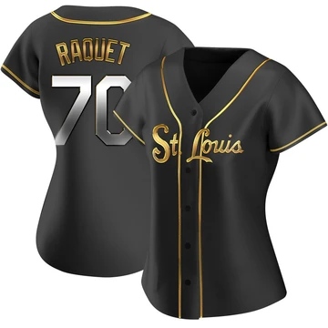 St. Louis Cardinals ＃70 Nick Raquet Women's Replica Black en Alternate Jersey - Gold