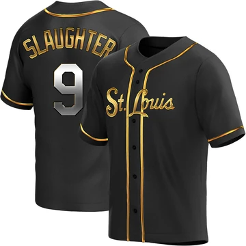 St. Louis Cardinals ＃9 Enos Slaughter Men's Replica Black en Alternate Jersey - Gold