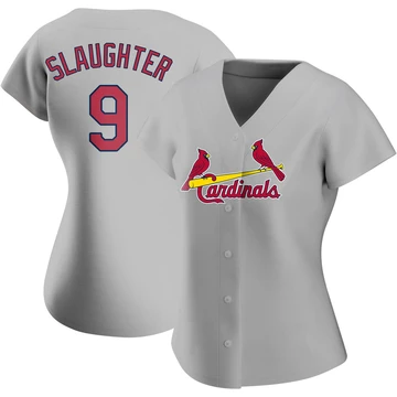 St. Louis Cardinals ＃9 Enos Slaughter Women's Authentic Road Jersey - Gray