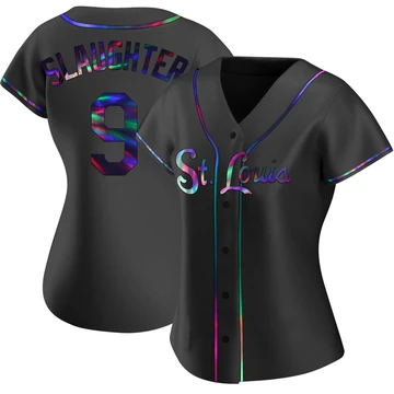 St. Louis Cardinals ＃9 Enos Slaughter Women's Replica Holographic Alternate Jersey - Black